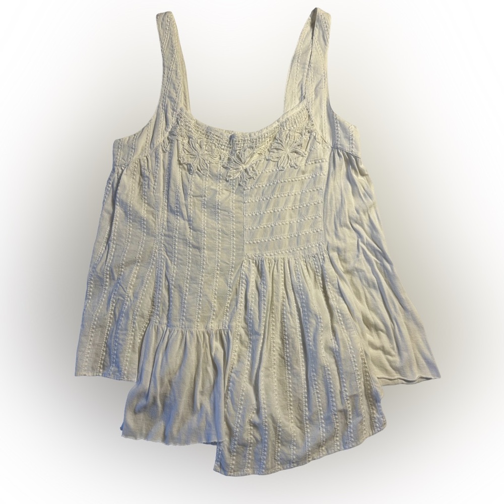 Anthropologie Cream Flowy Asymmetrical Tank Top